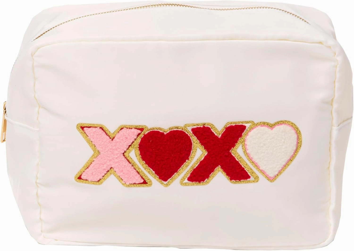 Girls Large Nylon Makeup Bag with Valentine Day XOXO Patch Stylish Travel Makeup Bag and Cosmetic Bags for Girls and Teens