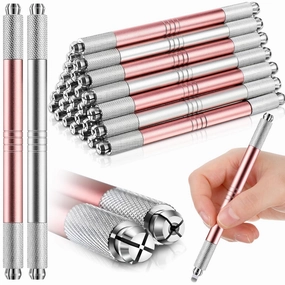 Gisafai 30 Pcs Pen Double Sided Handles Light Manual Aluminum Alloy Eyebrow Pen Tool Holder Waterproof for Makeup Supplies, Silver and Pink, No Blades