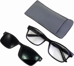 Global Vision Reading Glasses  1.75 Magnification Gray Frame w/Clear Lens & Matching Polarized Clip-On Shades