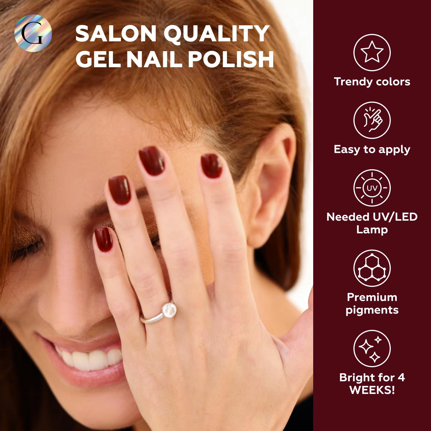 GLOSS HEMA Free Gel Polish Set | 6 Pcs Red Nail Polish with Raspberry, Maroon, Ruby, Rosewood, Burgundy, & Red Wine Colors, Soak off UV LED Polish, Manicure at Home, Nail Art Gifts for Women