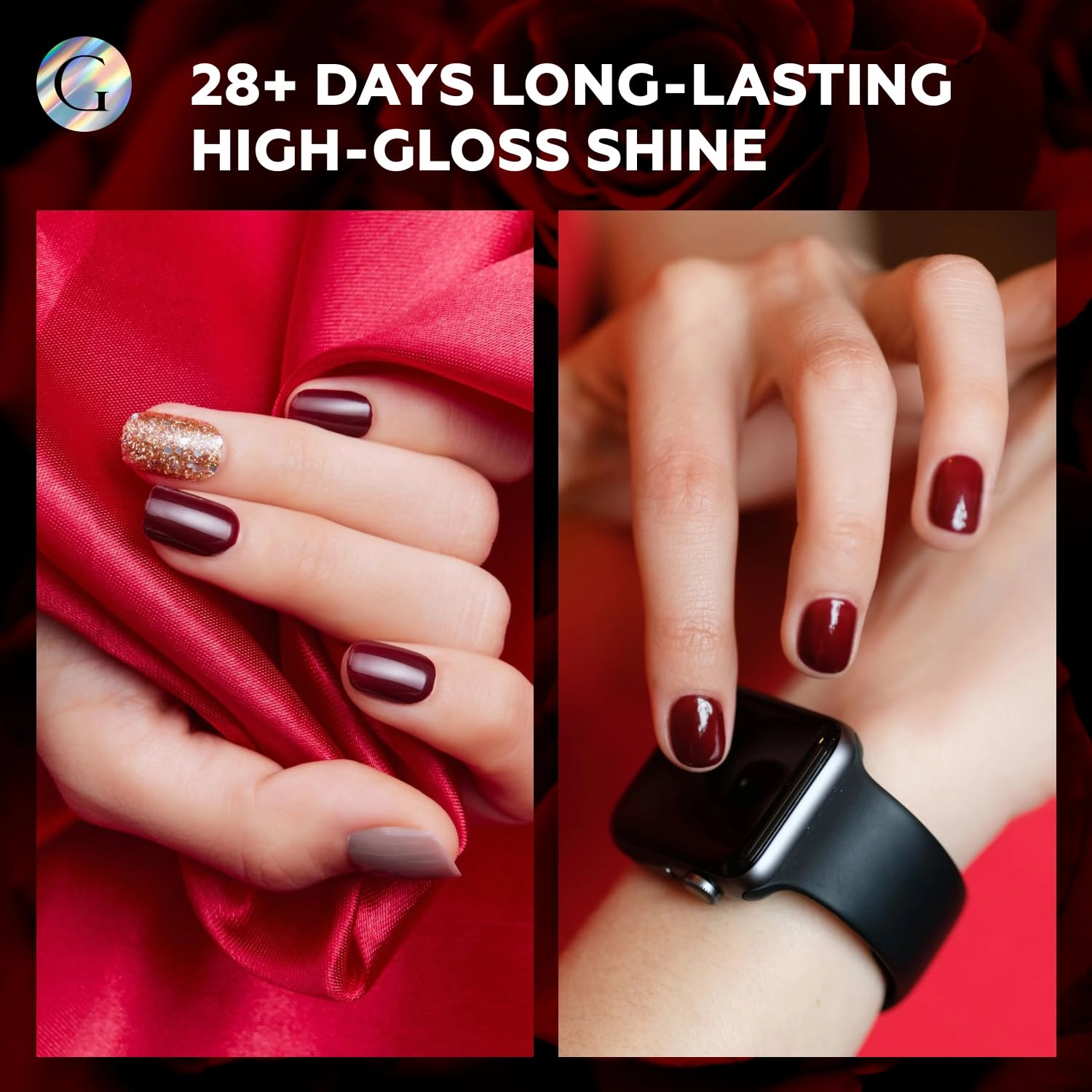 GLOSS HEMA Free Gel Polish Set | 6 Pcs Red Nail Polish with Raspberry, Maroon, Ruby, Rosewood, Burgundy, & Red Wine Colors, Soak off UV LED Polish, Manicure at Home, Nail Art Gifts for Women