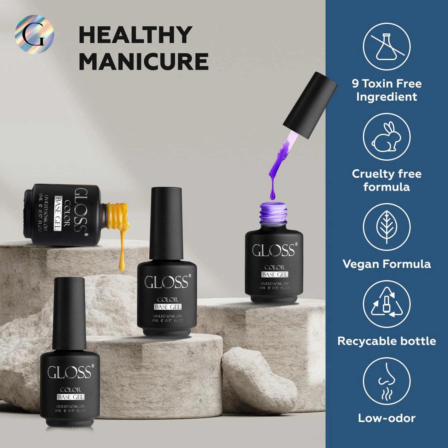 GLOSS Jelly Gel Nail Polish Set | 6 Pcs Color Base with Forest Green, Red, Yellow, Burgundy, Navy Blue & Dark Blue Colors, UV LED Gel Nail Polish, Soak off Nail Art, DIY at Home Gifts for Women
