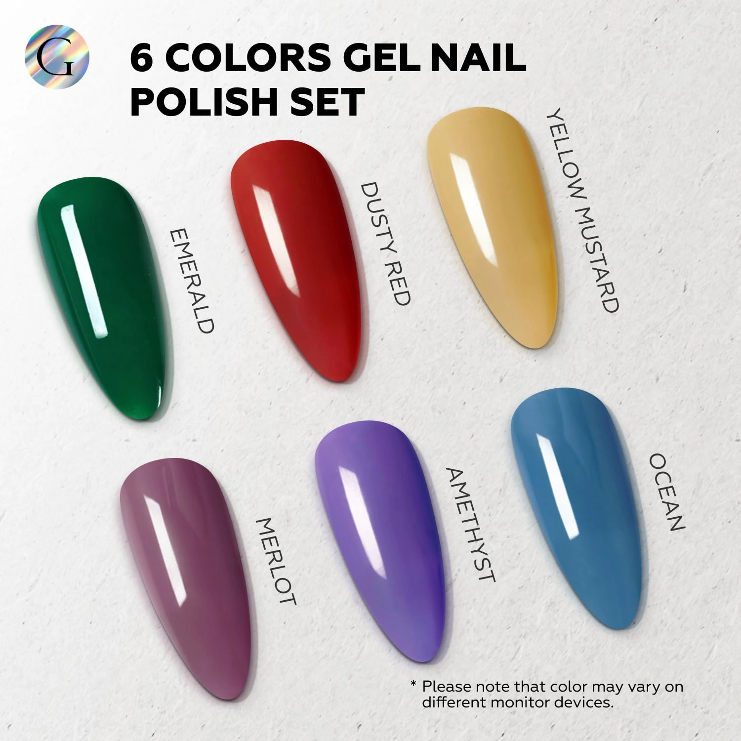 GLOSS Jelly Gel Nail Polish Set | 6 Pcs Color Base with Forest Green, Red, Yellow, Burgundy, Navy Blue & Dark Blue Colors, UV LED Gel Nail Polish, Soak off Nail Art, DIY at Home Gifts for Women