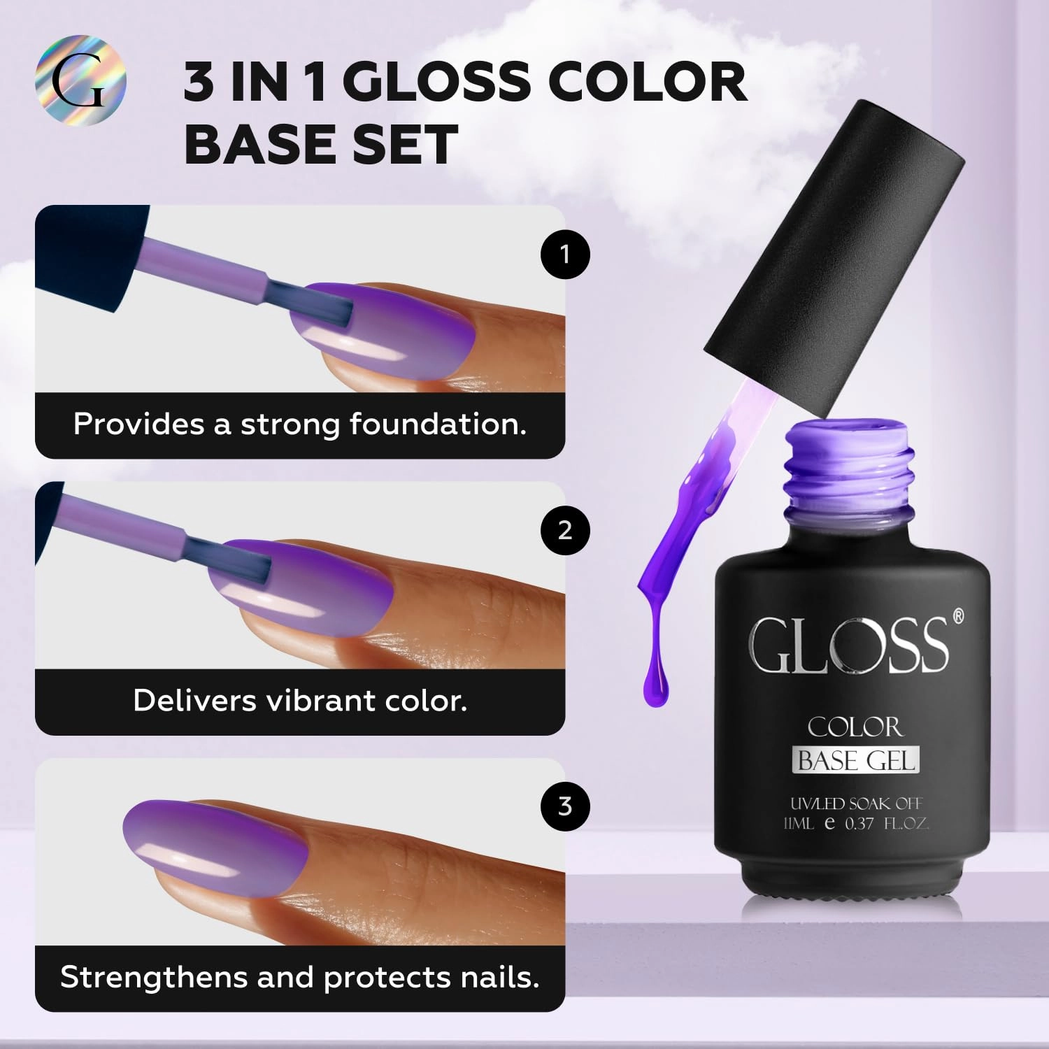 GLOSS Jelly Gel Nail Polish Set | 6 Pcs Color Base with Forest Green, Red, Yellow, Burgundy, Navy Blue & Dark Blue Colors, UV LED Gel Nail Polish, Soak off Nail Art, DIY at Home Gifts for Women