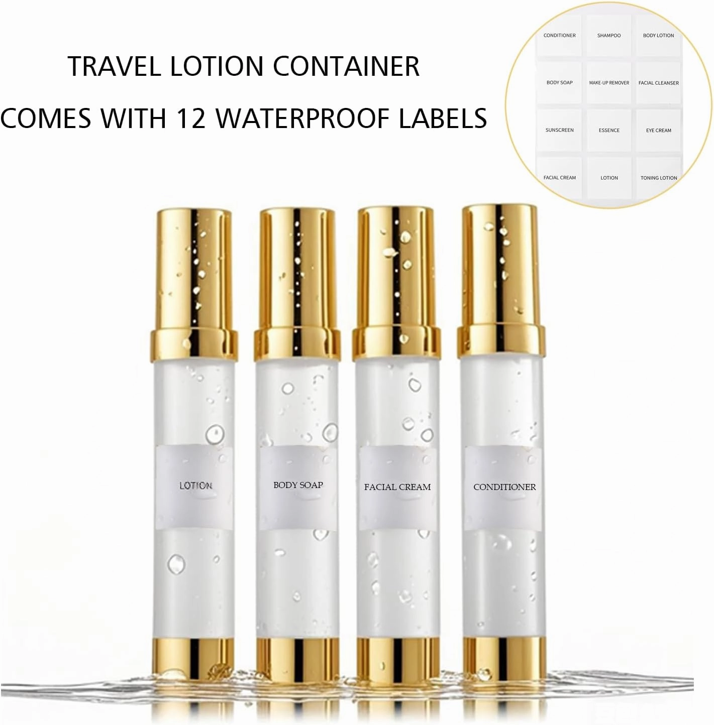 Golden Airless Pump Bottle Travel Set with Box Refillable Empty Cosmetic Pump Bottle Vacuum Bottles for Liquids Such as Hand Soap,Toner,Foundation,Hair Oil,Lotion and Cream(1oz/30ml,4 Pack)