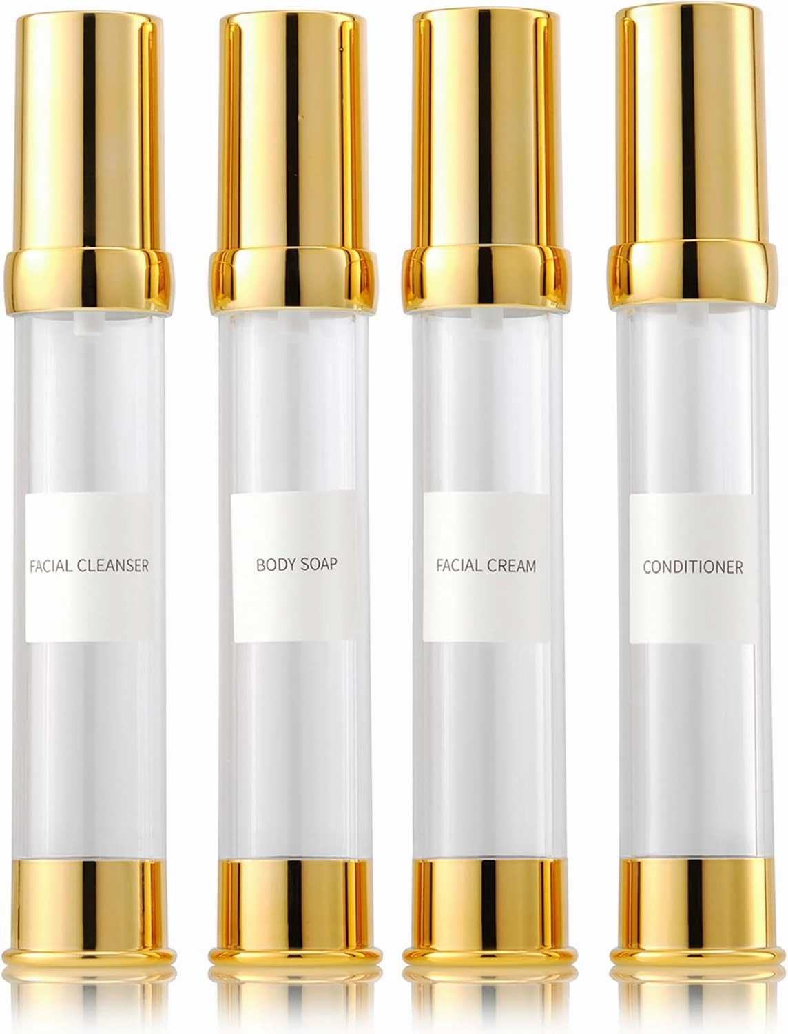 Golden Airless Pump Bottle Travel Set with Box Refillable Empty Cosmetic Pump Bottle Vacuum Bottles for Liquids Such as Hand Soap,Toner,Foundation,Hair Oil,Lotion and Cream(1oz/30ml,4 Pack)