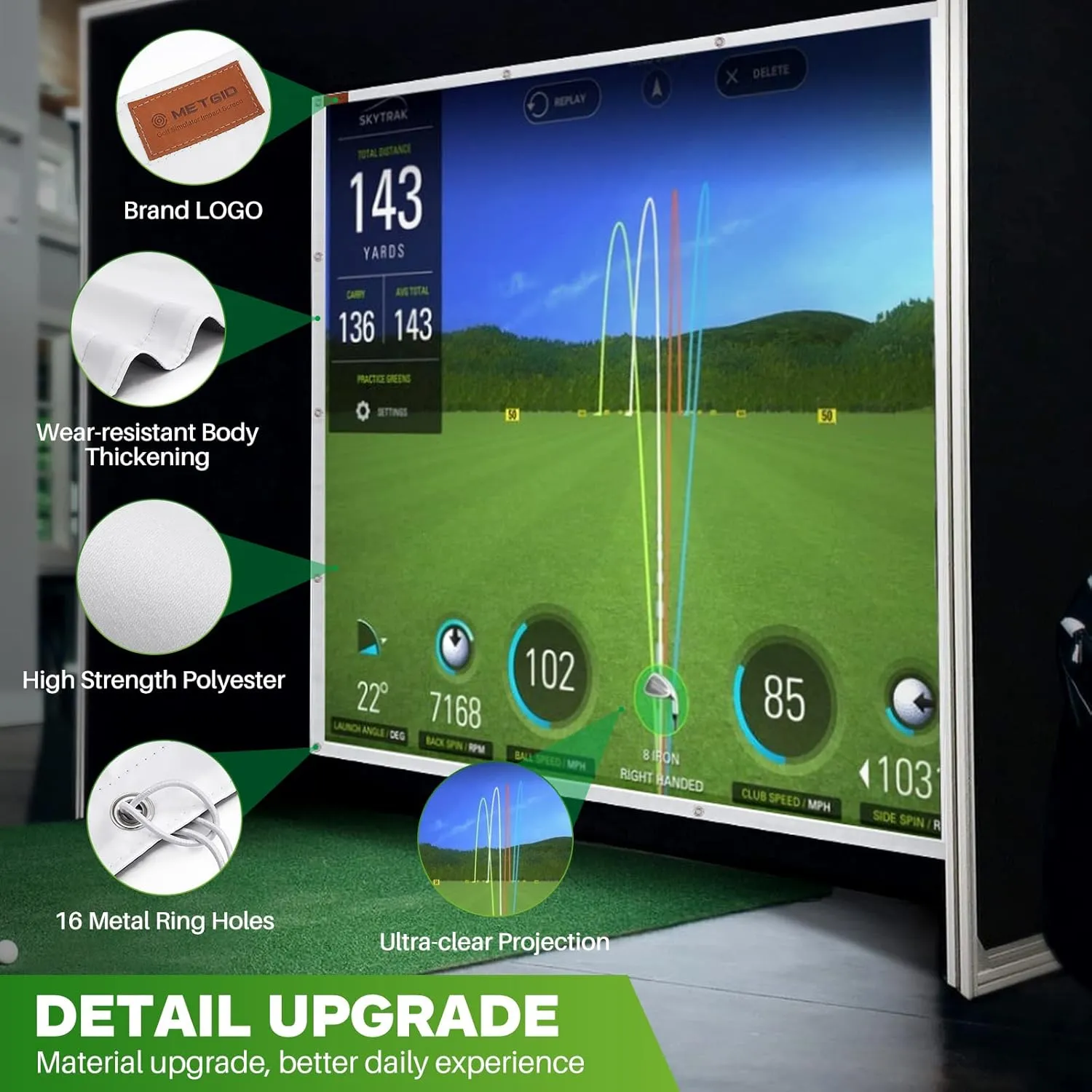 Golf Simulator Impact Screen Display Projection Screen for Golf Training, 20pcs Ball Bungee Cords, Indoor Super Clear Golf Impact Screen, Available in 5 Sizes
