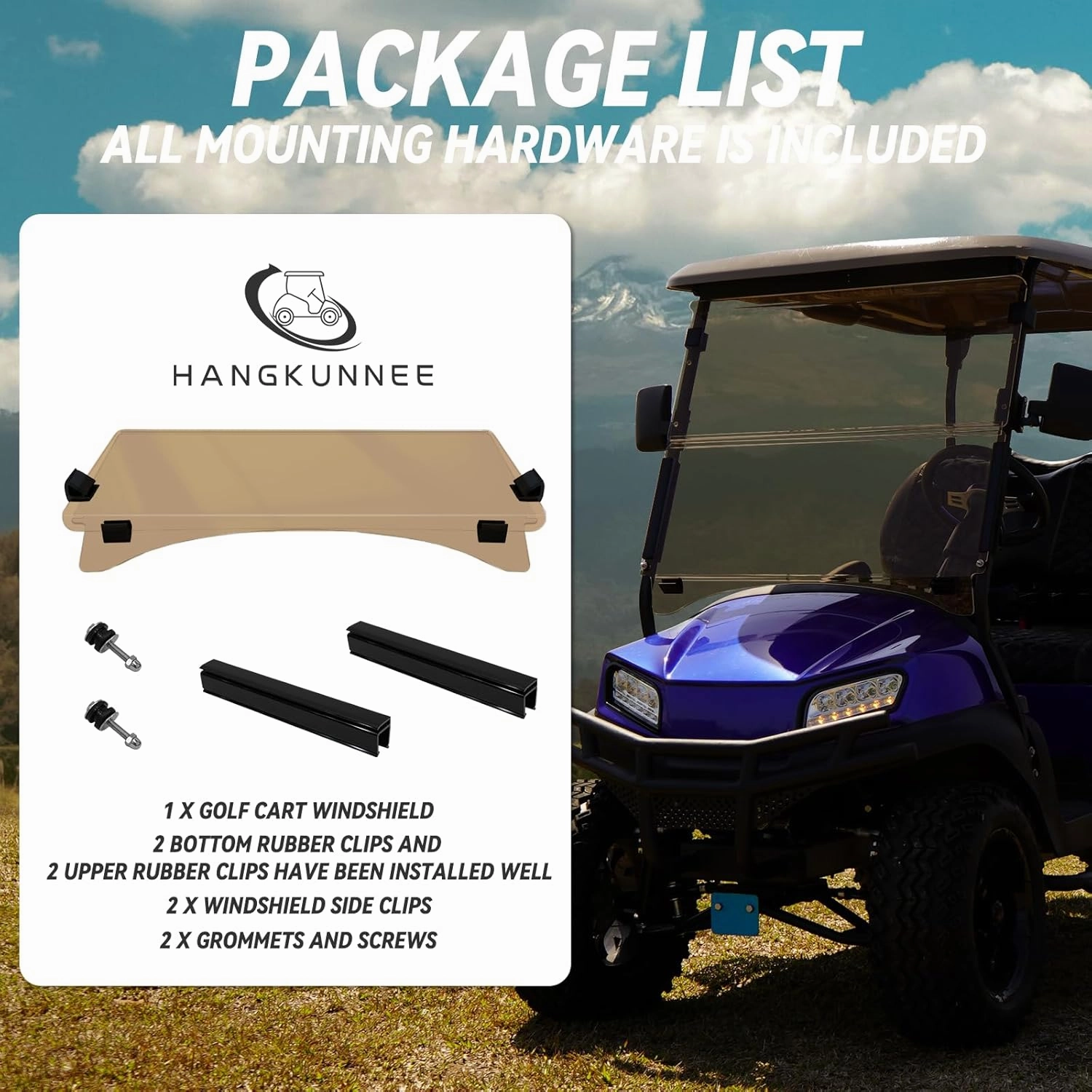 Golf Cart Windshield for Club Car DS Precedent, Clear/Tinted Fold Down Windshield Anti-UV Impact Resistant
