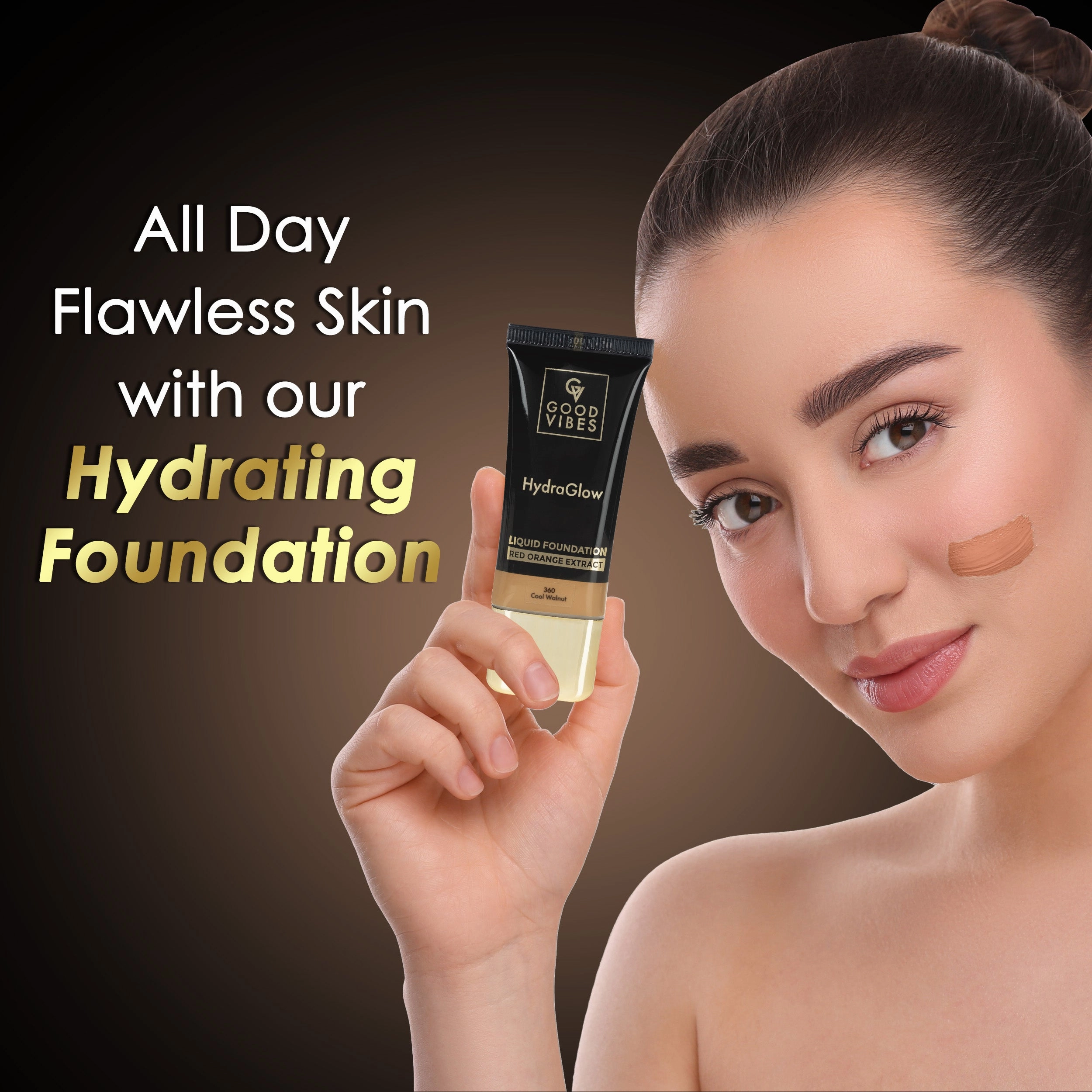 Good Vibes HydraGlow Liquid Foundation with Red Orange Extract - 360 Cool Walnut | 8  Hours Hydration | Natural to Buildable Coverage | Lightweight Comfort | Silky Smooth Finish (30ml)