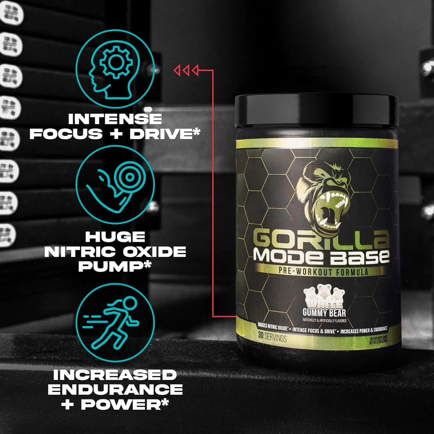 Gorilla Mind Base Pre Workout - Raises Nitric Oxide Intense Focus & Drive Endurance Power - L-Citrulline, L-Tyrosine, Betaine, Alpha-GPC, Caffeine, Huperzine A - 360 Grams (Bombsicle)