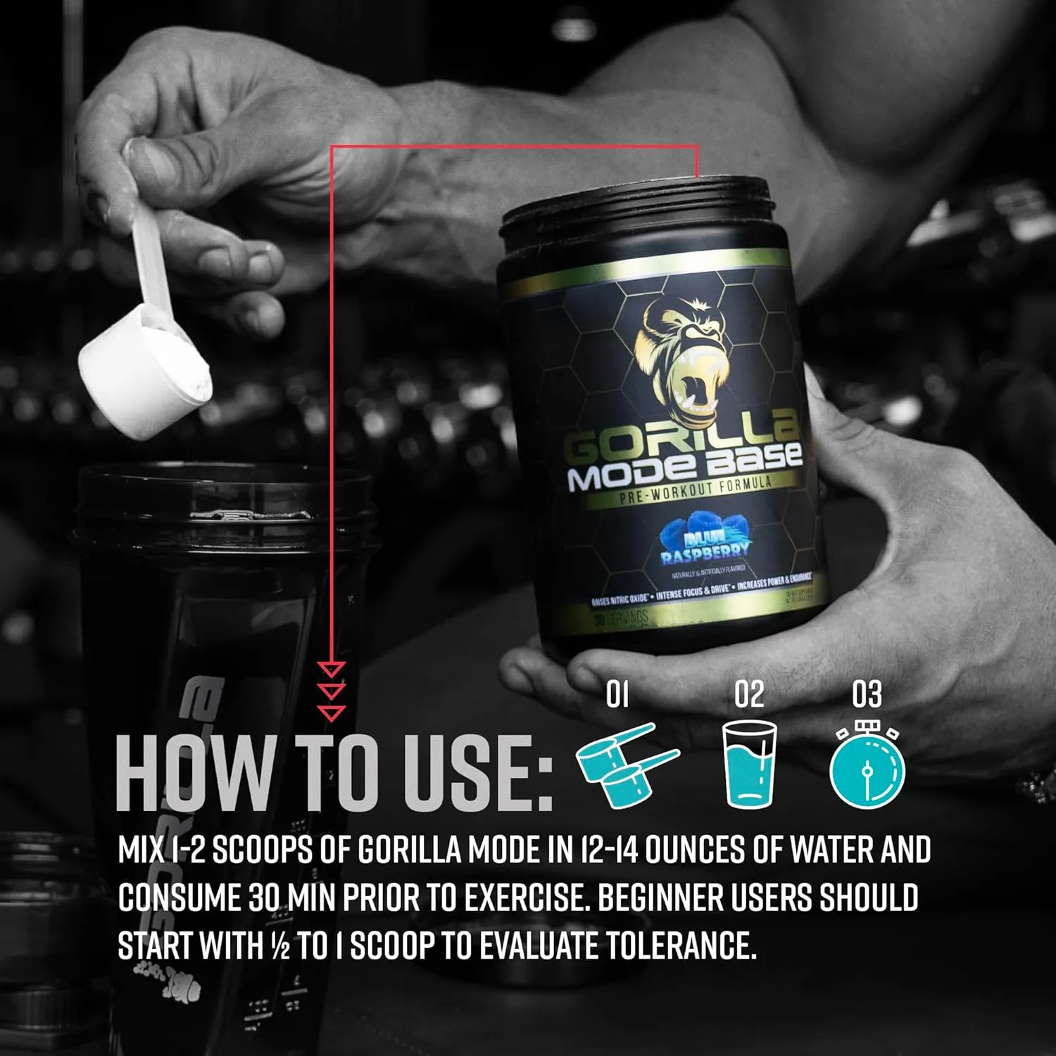 Gorilla Mind Base Pre Workout - Raises Nitric Oxide Intense Focus & Drive Endurance Power - L-Citrulline, L-Tyrosine, Betaine, Alpha-GPC, Caffeine, Huperzine A - 360 Grams (Volcano Burst)