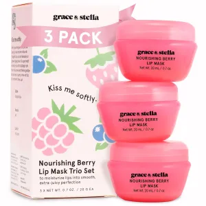 Grace & Stella Kiss Me Softly Nourishing Berry Lip Balm Hydrating - Lip Mask Overnight - Lip Moisturizer For Very Dry Lips - Overnight Lip Mask - Lip Sleeping Mask - Vegan (20ml, 3-Pack)