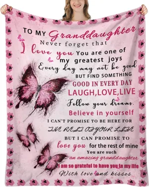 Granddaughter Gifts from Grandma, Granddaughter Gifts, Gift for Grand Daughter Birthday, Mother Day, Christmas, Granddaughters Blanket, Pink Butterfly, 60"x50"