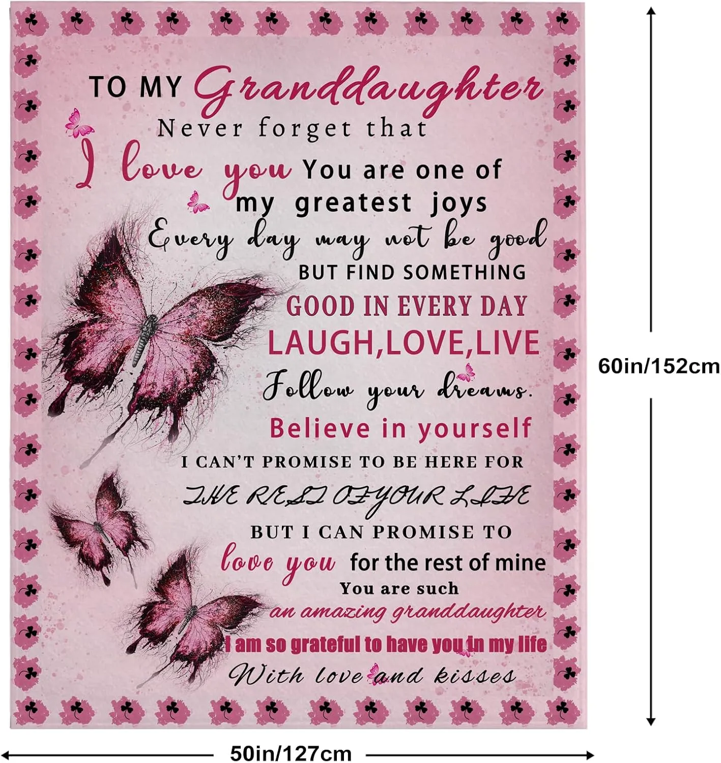 Granddaughter Gifts from Grandma, Granddaughter Gifts, Gift for Grand Daughter Birthday, Mother Day, Christmas, Granddaughters Blanket, Pink Butterfly, 60"x50"