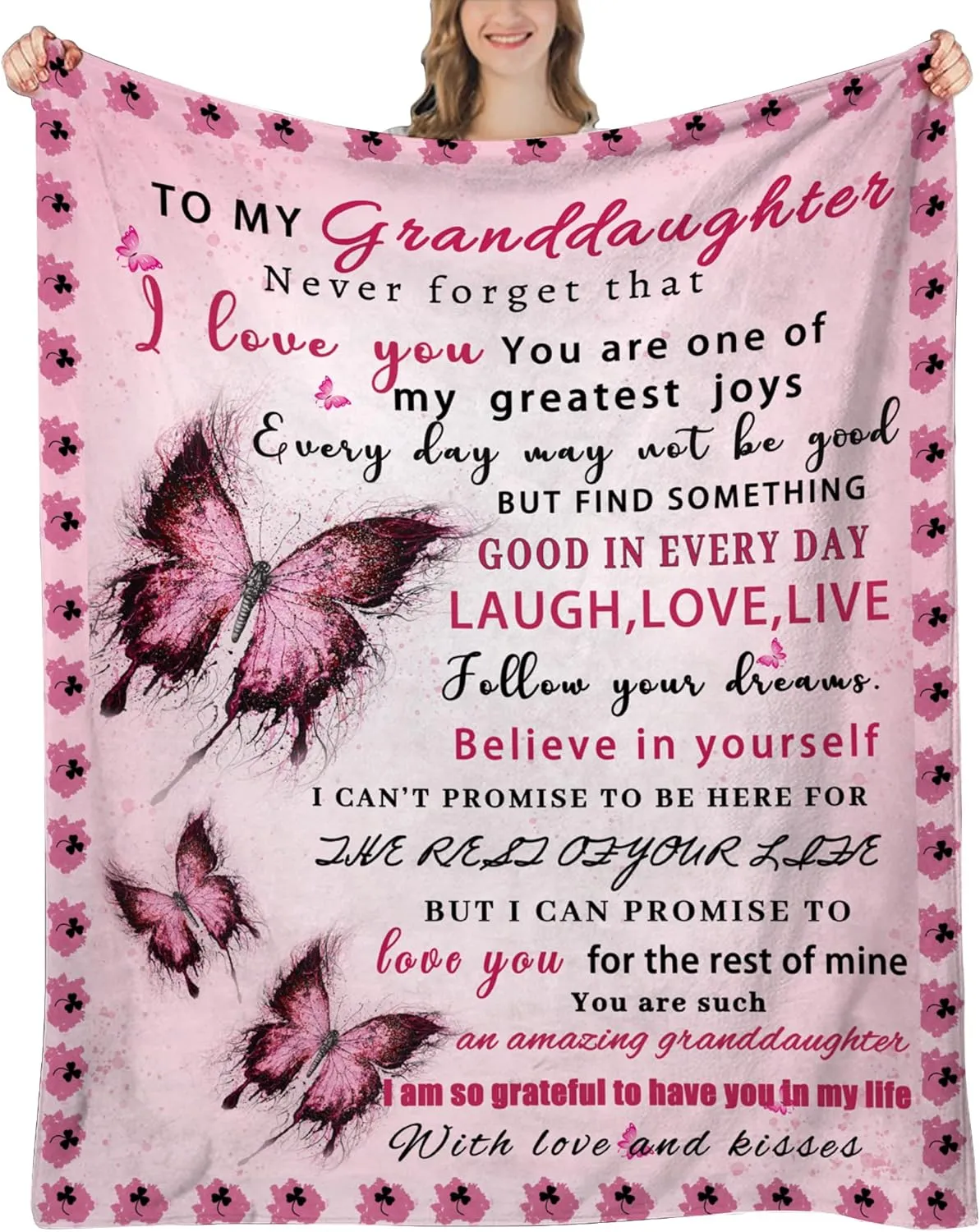 Granddaughter Gifts from Grandma, Granddaughter Gifts, Gift for Grand Daughter Birthday, Mother Day, Christmas, Granddaughters Blanket, Pink Butterfly, 60"x50"