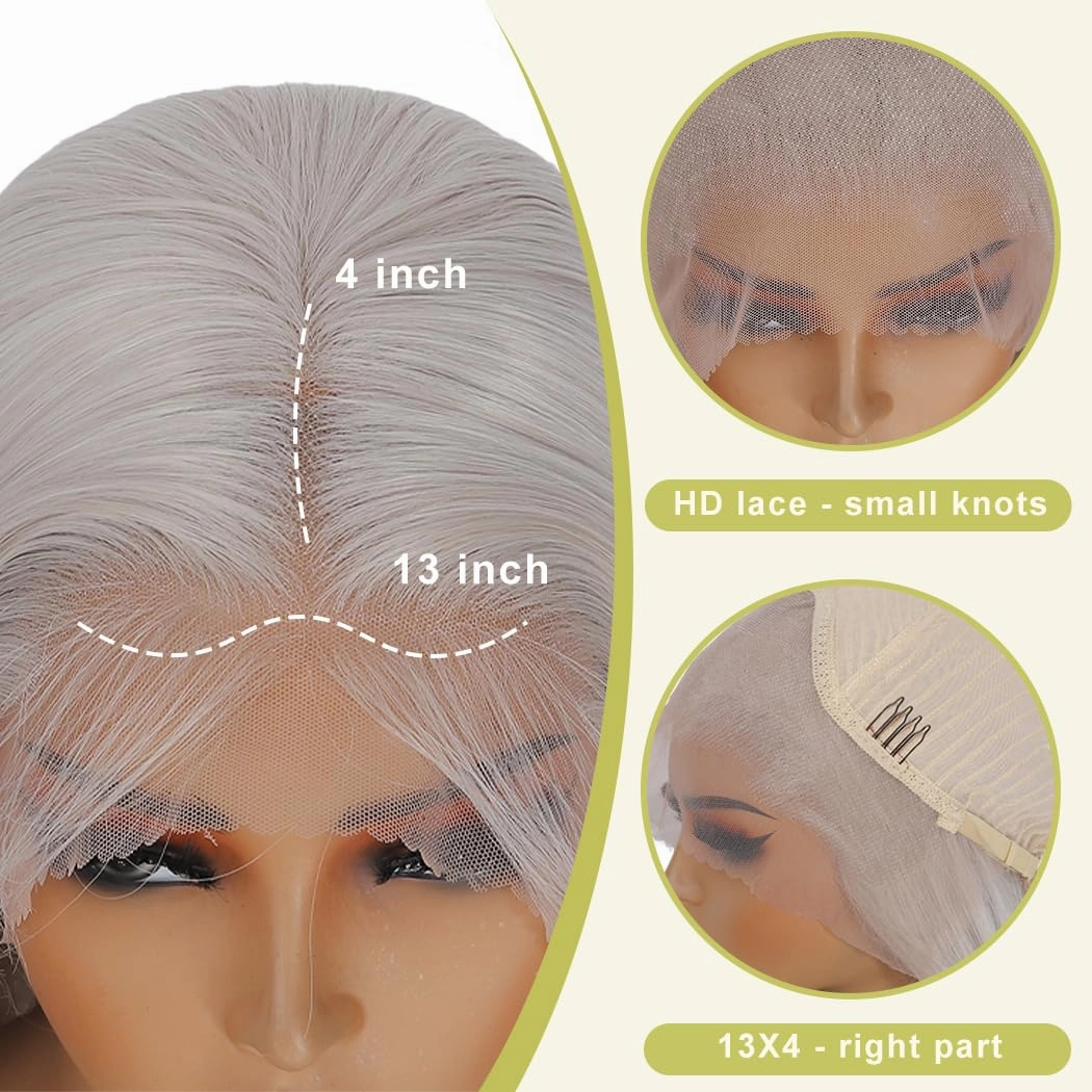 Gray Synthetic Lace Front Wig Pre-Plucked HD Glueless 13X4 Straight Gray Platinum Lace Wig For Black Women Ready to Wear Wigs, Beginner Friendly (26 Inch)