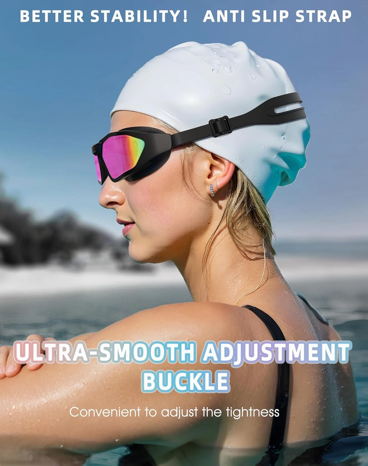 Greatever Sleek Swim Goggles Unisex-Adult, UV400 Protection Swimming Goggles, HD Wide View Goggles, Anti Fog No Leakage