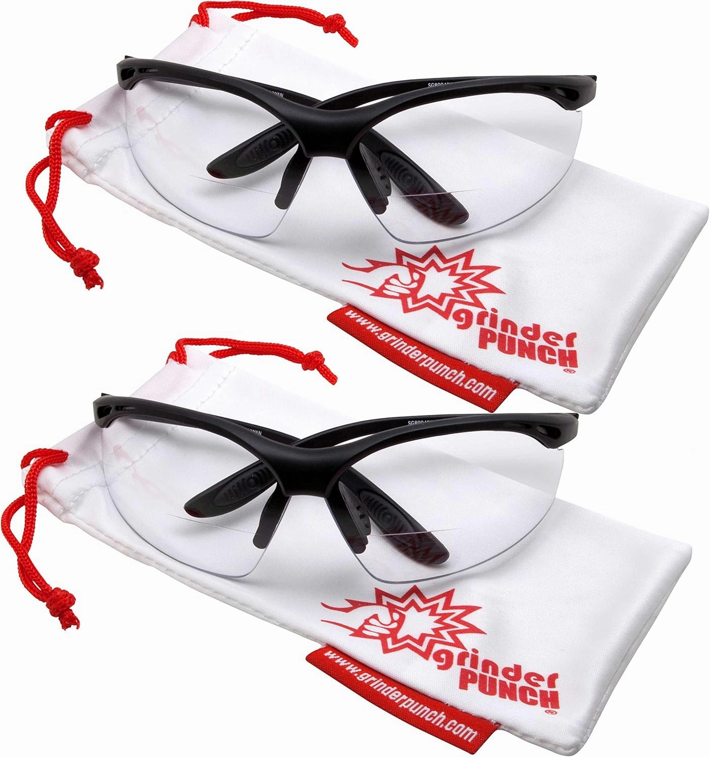 grinderPUNCH 2 Pair Safety Glasses ANSI Z87 Impact Resistant Non-Slip Wrap Around Clear Lens Bifocal Reading Glasses