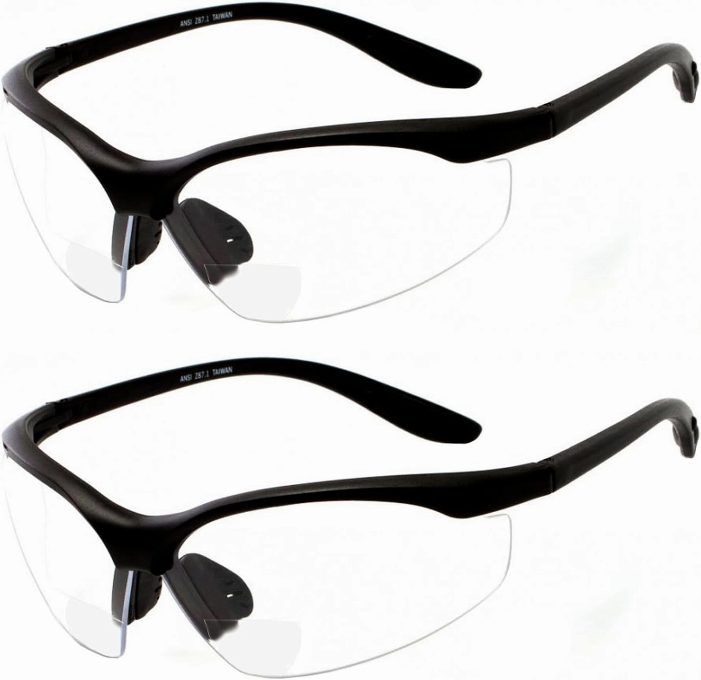 grinderPUNCH 2 Pair Safety Glasses ANSI Z87 Impact Resistant Non-Slip Wrap Around Clear Lens Bifocal Reading Glasses