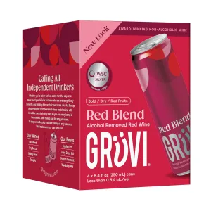 Gruvi Award Winning Non-Alcoholic Wine, Dry Red Blend, Fruity and Bold, 45 Calories, Gluten Free, 8.4 fl oz, Pack of 4