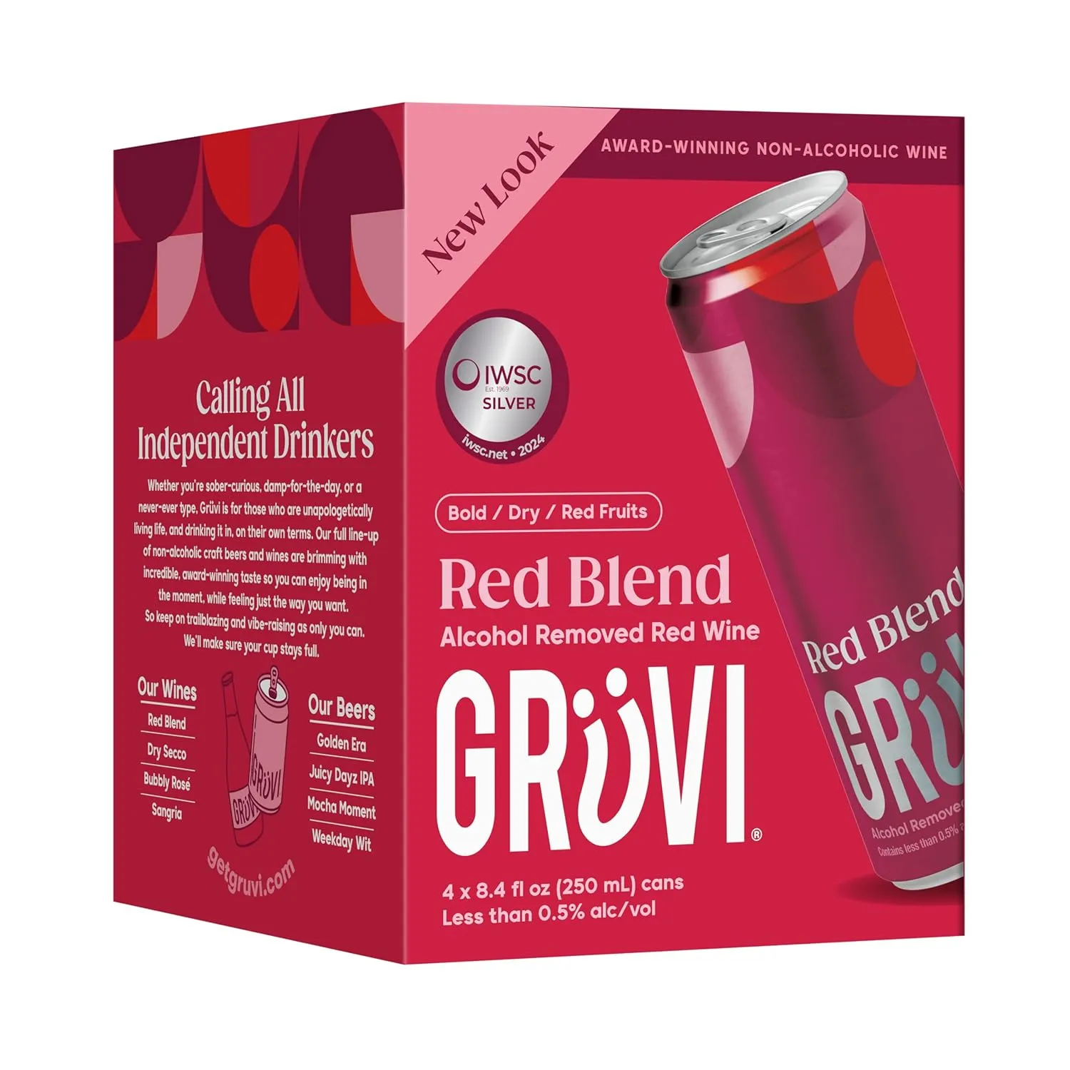 Gruvi Award Winning Non-Alcoholic Wine, Dry Red Blend, Fruity and Bold, 45 Calories, Gluten Free, 8.4 fl oz, Pack of 4
