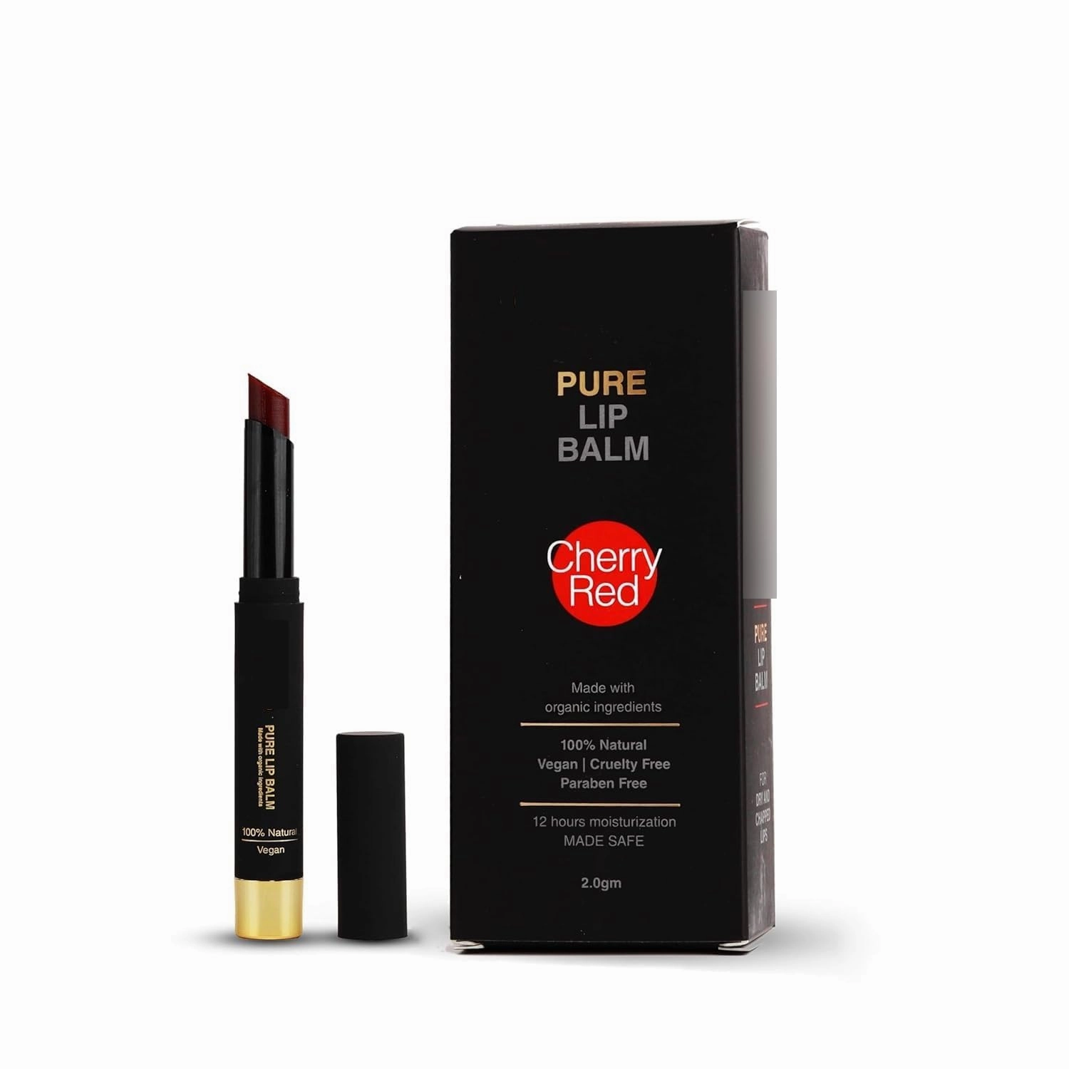 GT Cherry Red Pure Vegan Lip Balm - 2.0gm | 12 hr Moisturizing & Hydrating, 100% Natural, Organic & Cruelty Free | Tinted Lip Balm for Dark, Dry, Chapped and Pigmented Lips
