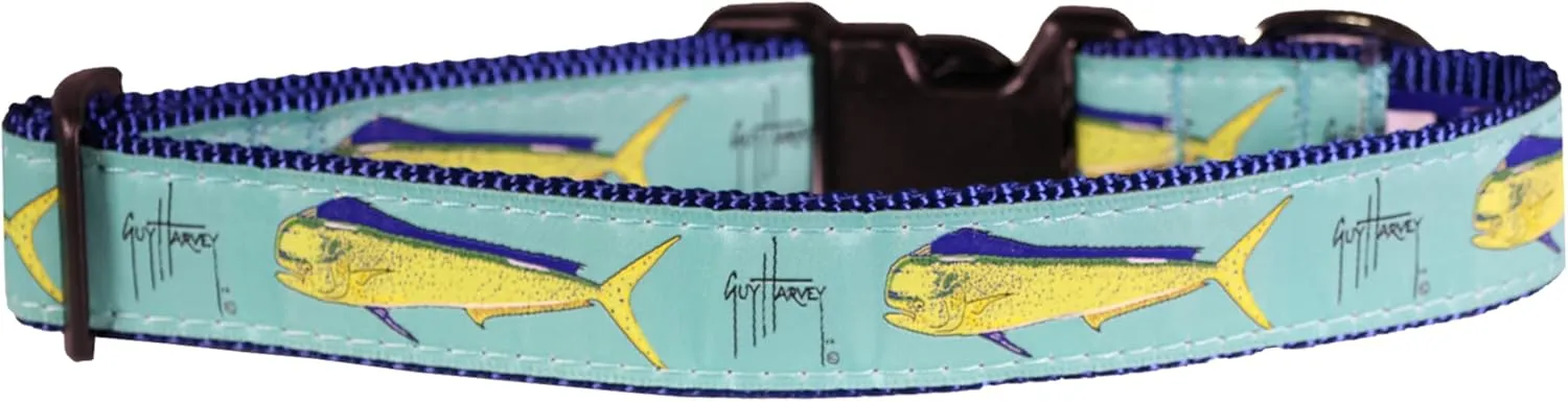 Guy Harvey Dog Collars (Seafoam Bull Dolphin, Medium 1¼ 12”-20”)