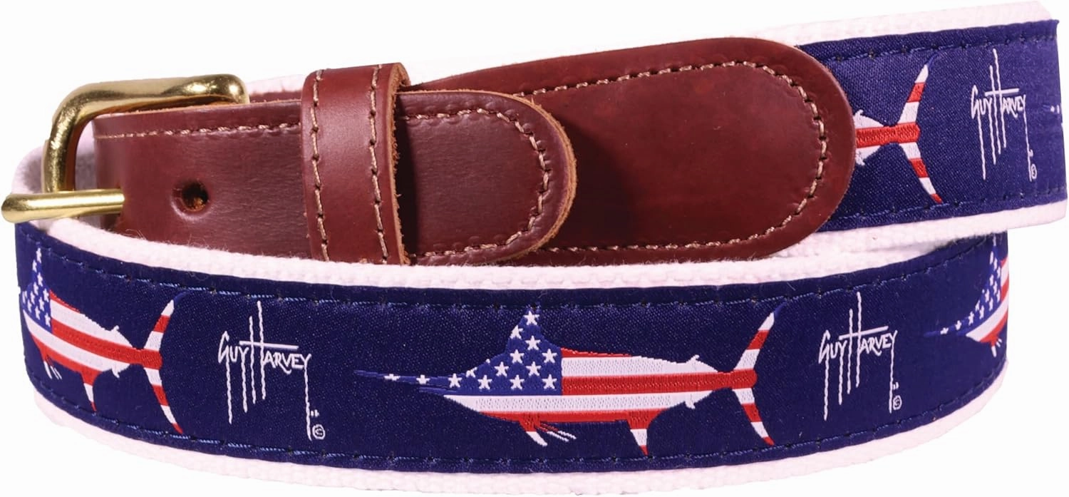 Guy Harvey Mens Leather Tab Belts