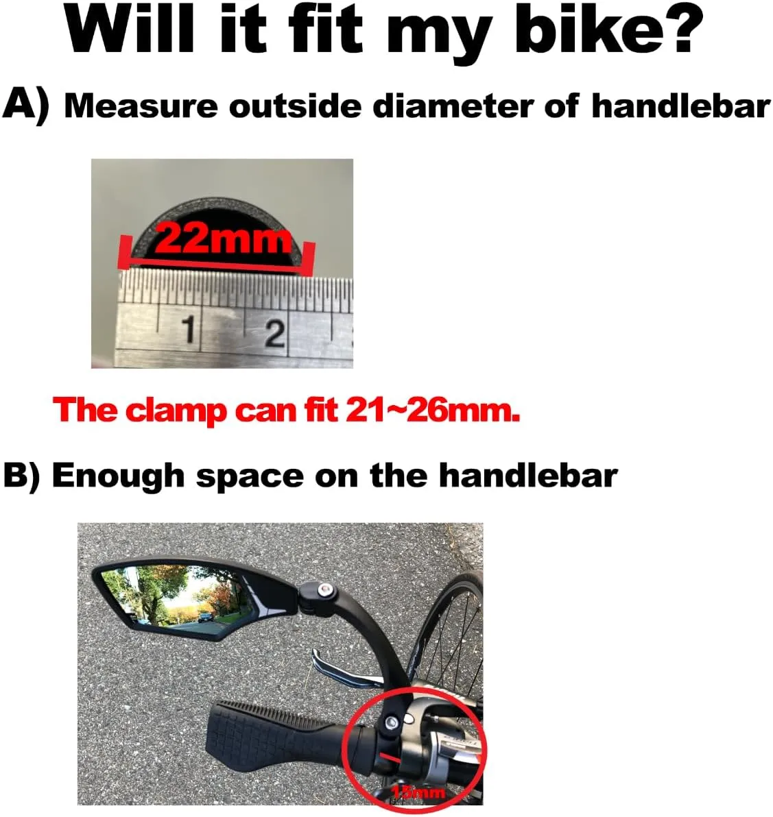 Hafny New Handlebar Bike Mirror, HD Blast-Resistant, Safe Crystal Clear Glass, Adjustable Rotatable Bicycle Rearview Mirror, HF-MR095