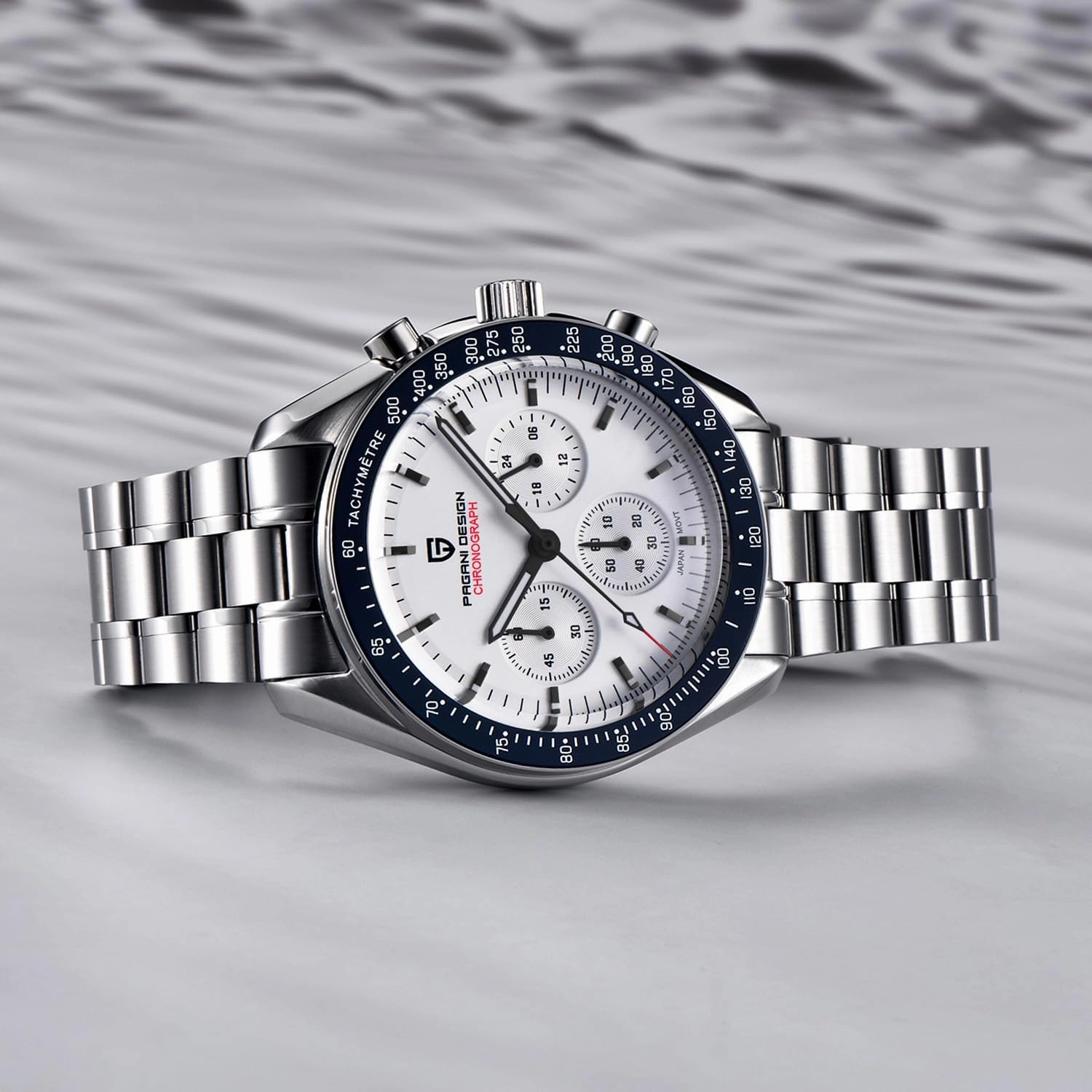 HaiQin Pagani Design 1701 Men's Chronograph Watch White Dial Japanese VK63 Quartz Movement Stainless Steel Strap 100m Waterproof Sports Wristwatch Date