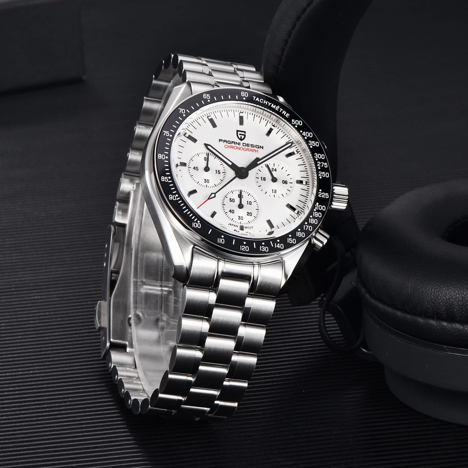 HaiQin Pagani Design 1701 Men's Chronograph Watch White Dial Japanese VK63 Quartz Movement Stainless Steel Strap 100m Waterproof Sports Wristwatch Date