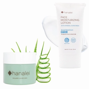 Hanalei Aloe Gel & Face Moisturizer Bundle– Cooling Aloe Gel (100 g) for Soothing & Hydration, SPF 50  Mineral Sunscreen (1.7 oz), Vegan, Cruelty-Free, Paraben-Free