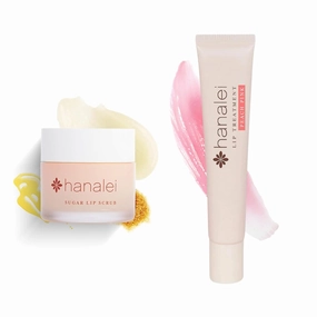 Hanalei Sugar Lip Scrub and Lip Treatment in Peach Pink Bundle | Made with Raw Cane Sugar and Real Hawaiian Kukui Nut Oil (Cruelty free, Paraben free)