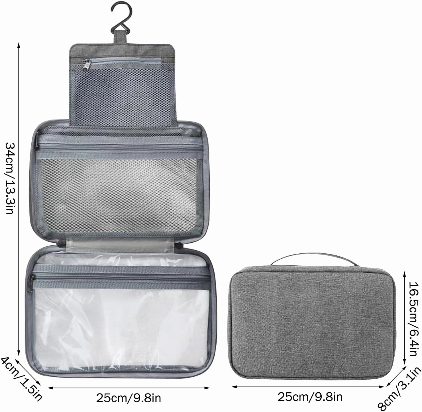 hanging travel toiletry bag with Hanging Hook,Water-resistant Makeup Cosmetic Bag Travel Organizer for Accessories,Portable Toiletry Travel Organizer Bag (Grey, Medium)