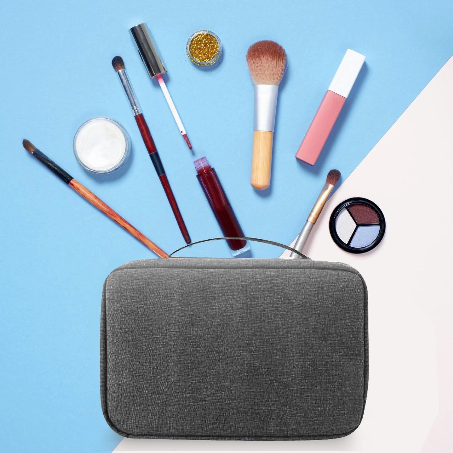 hanging travel toiletry bag with Hanging Hook,Water-resistant Makeup Cosmetic Bag Travel Organizer for Accessories,Portable Toiletry Travel Organizer Bag (Grey, Medium)
