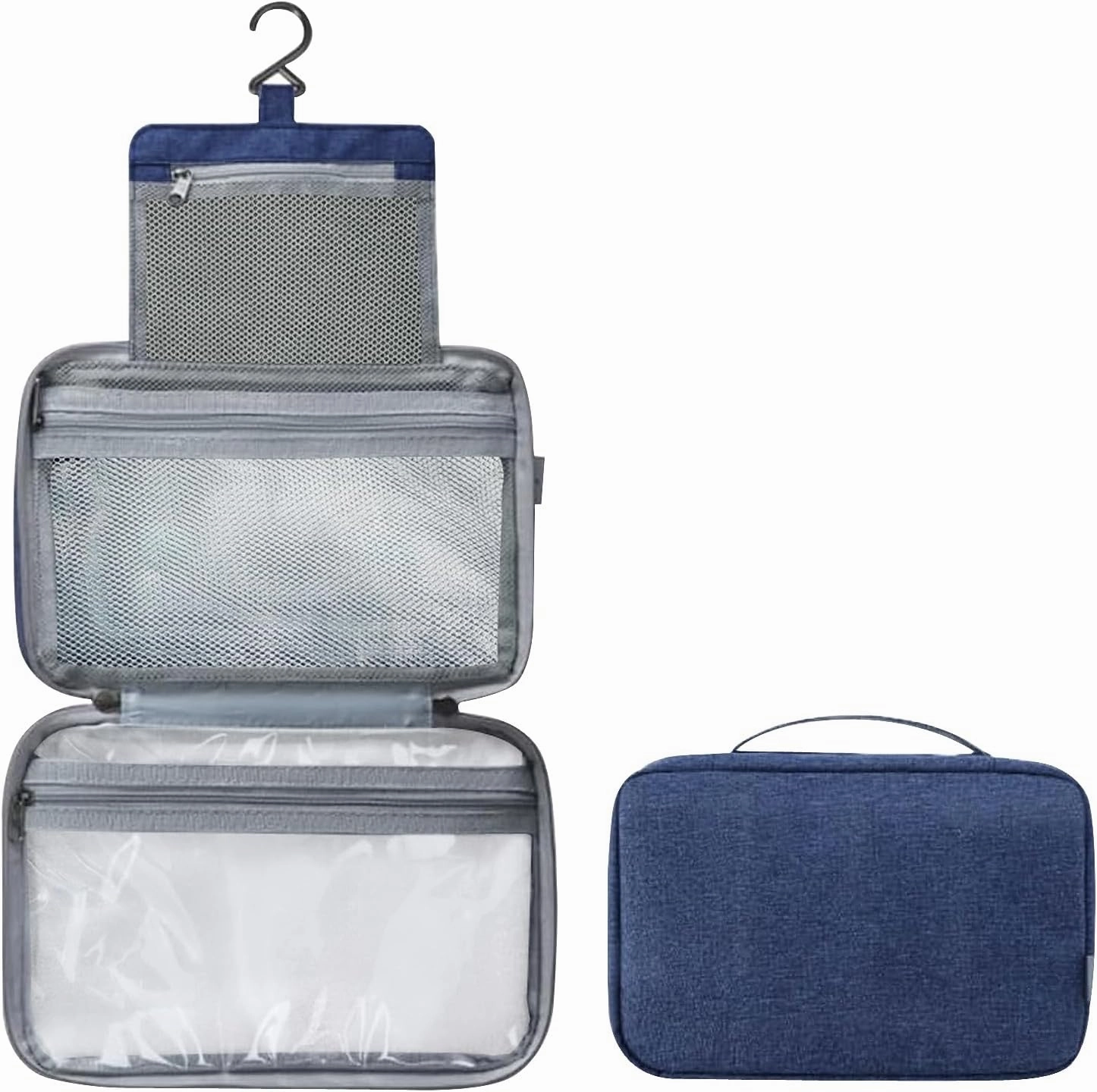 hanging travel toiletry bag with Hanging Hook,Water-resistant Makeup Cosmetic Bag Travel Organizer for Accessories,Portable Toiletry Travel Organizer Bag (Navy blue, Medium)