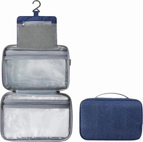 hanging travel toiletry bag with Hanging Hook,Water-resistant Makeup Cosmetic Bag Travel Organizer for Accessories,Portable Toiletry Travel Organizer Bag (Navy blue, Medium)
