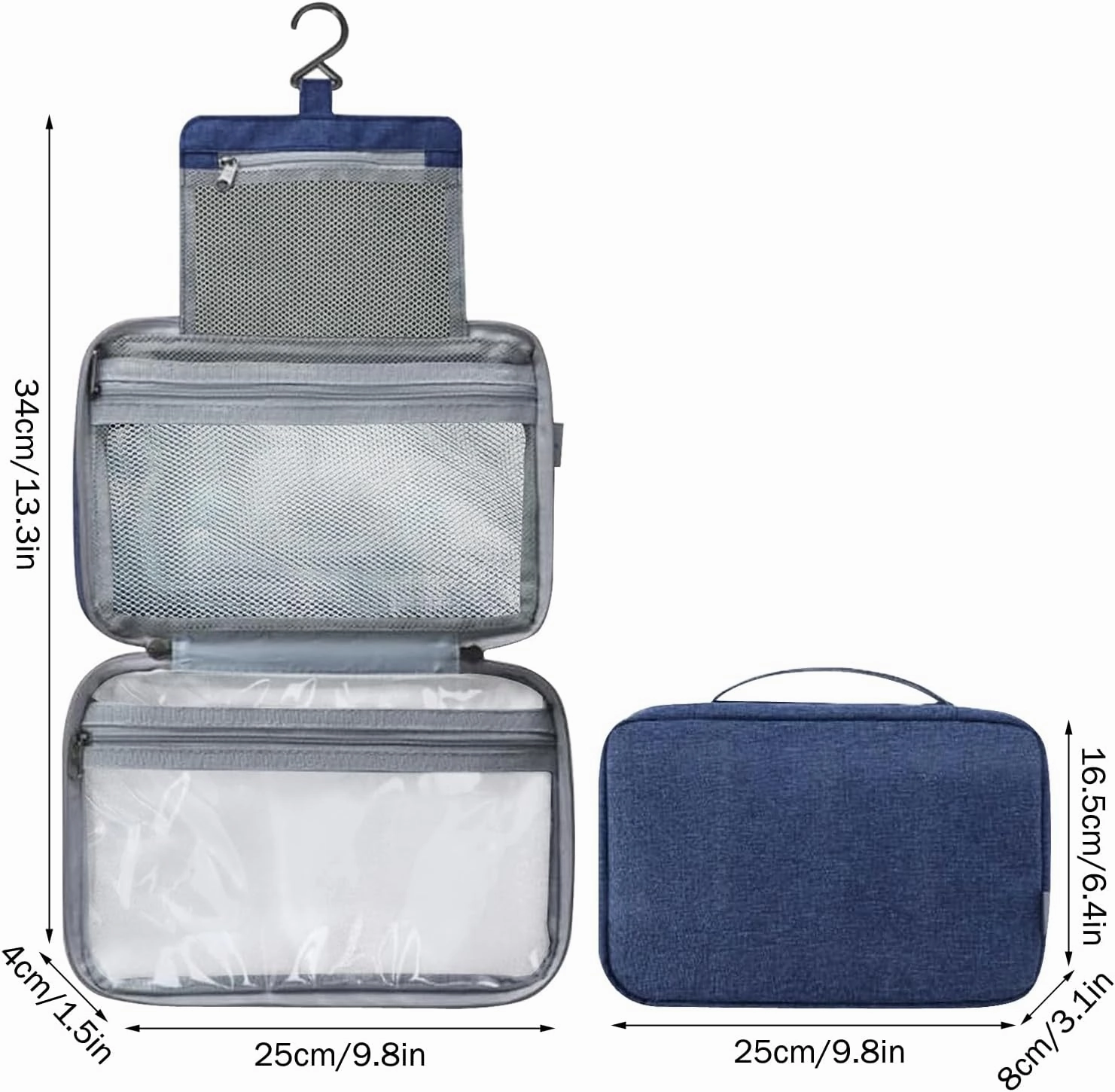hanging travel toiletry bag with Hanging Hook,Water-resistant Makeup Cosmetic Bag Travel Organizer for Accessories,Portable Toiletry Travel Organizer Bag (Navy blue, Medium)