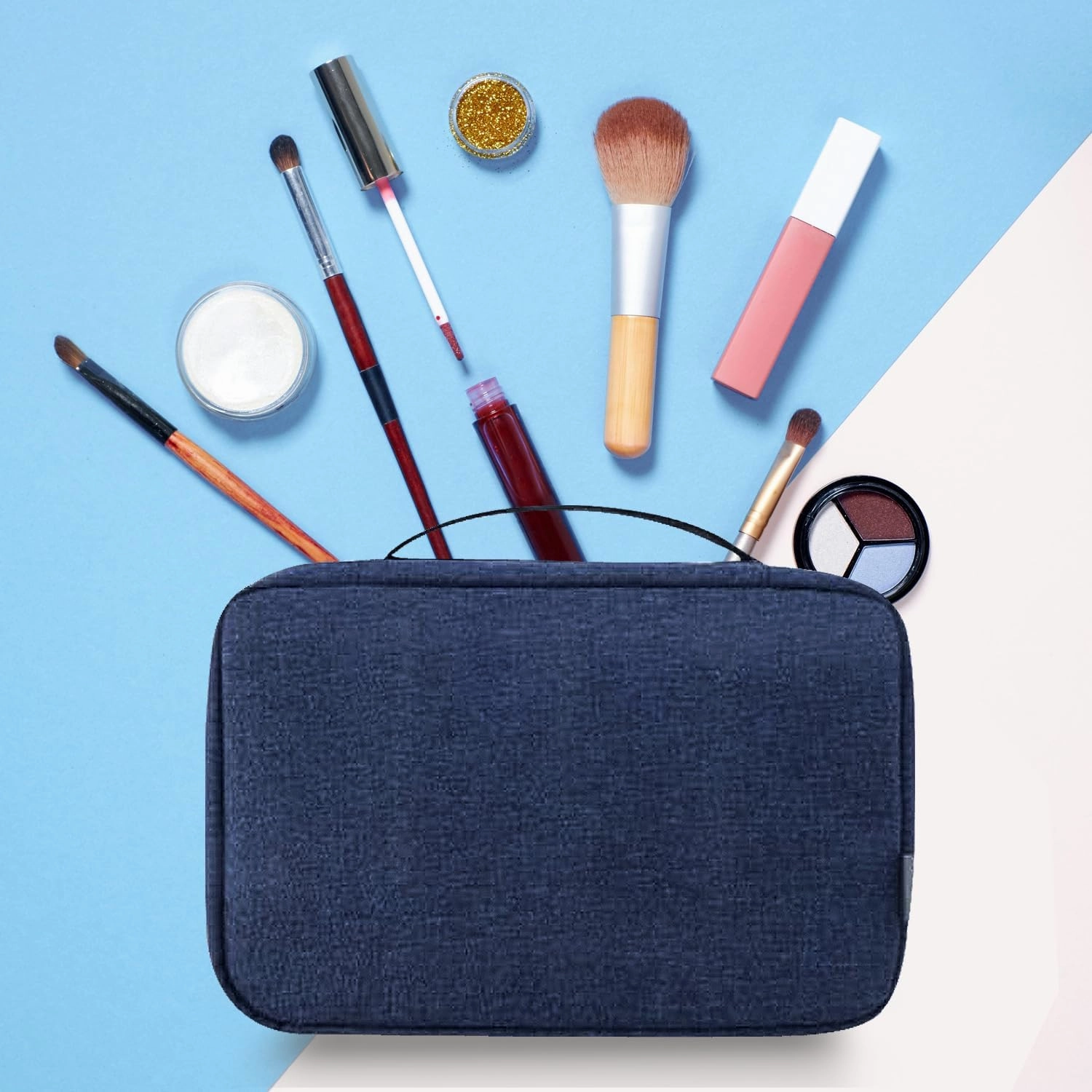 hanging travel toiletry bag with Hanging Hook,Water-resistant Makeup Cosmetic Bag Travel Organizer for Accessories,Portable Toiletry Travel Organizer Bag (Navy blue, Medium)