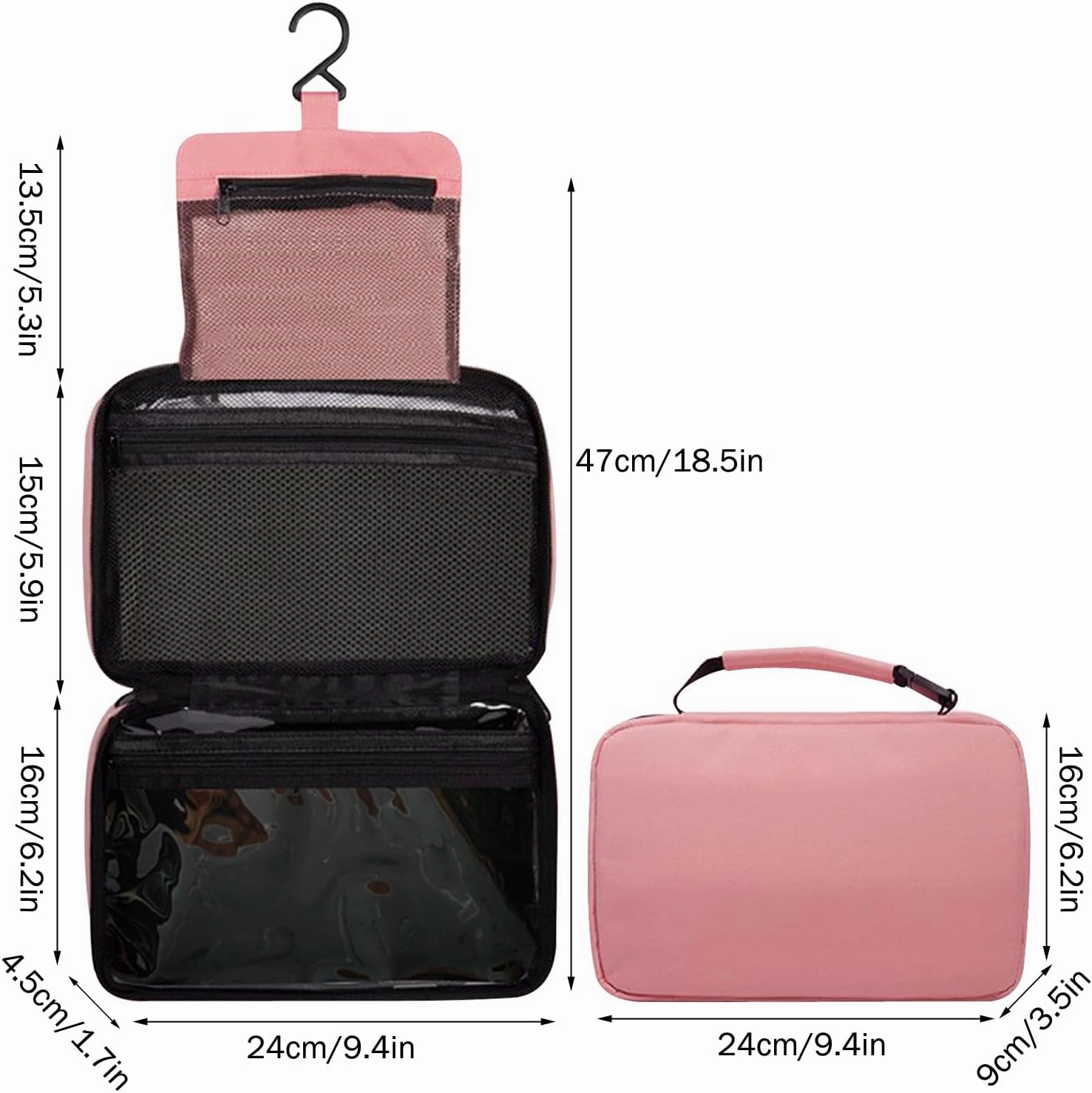 hanging travel toiletry bag with Hanging Hook,Water-resistant Makeup Cosmetic Bag Travel Organizer for Accessories,Portable Toiletry Travel Organizer Bag (Pink, Medium)