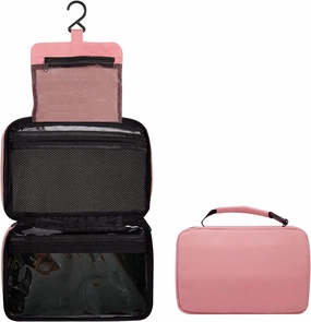 hanging travel toiletry bag with Hanging Hook,Water-resistant Makeup Cosmetic Bag Travel Organizer for Accessories,Portable Toiletry Travel Organizer Bag (Pink, Medium)