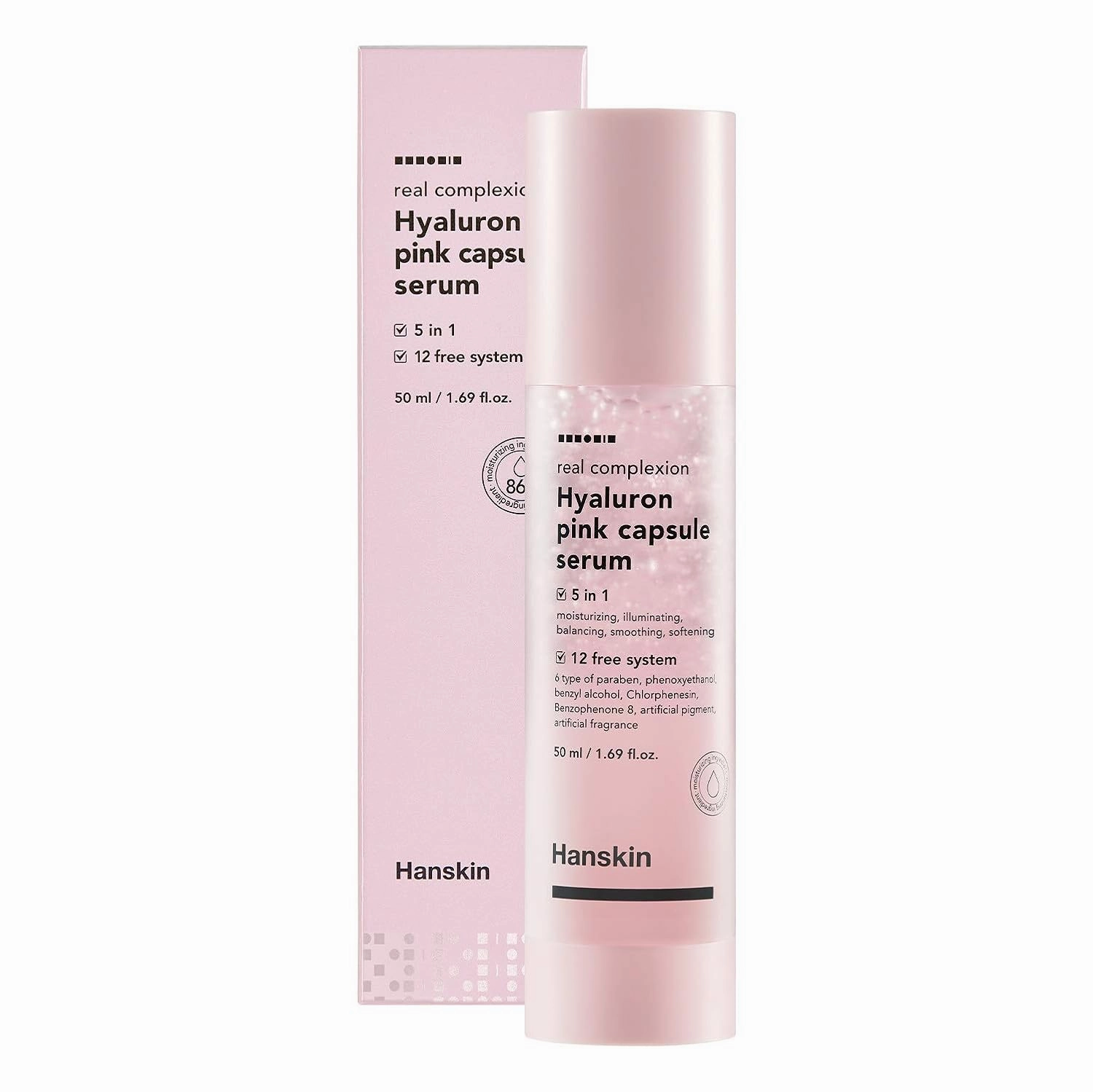 Hanskin Real Complexion Hyaluron Pink Capsule Serum with Vitamin B12, Intensive Moisture Deep Hydration, Hyaluronic Acid [50ml]