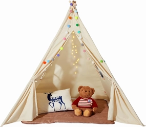 Happybuy Kids Play Tent, Teepee for Ages 1-5, Indoor/Outdoor Tent with Windows, Includes Mat & Plush Balls, Ideal for Boys and Girls, Beige