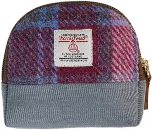 Harris Tweed Women’s Small Coin Purse | Period Bag | Canvas & Wool Change Pouch with YKK Zipper (Blue pink)