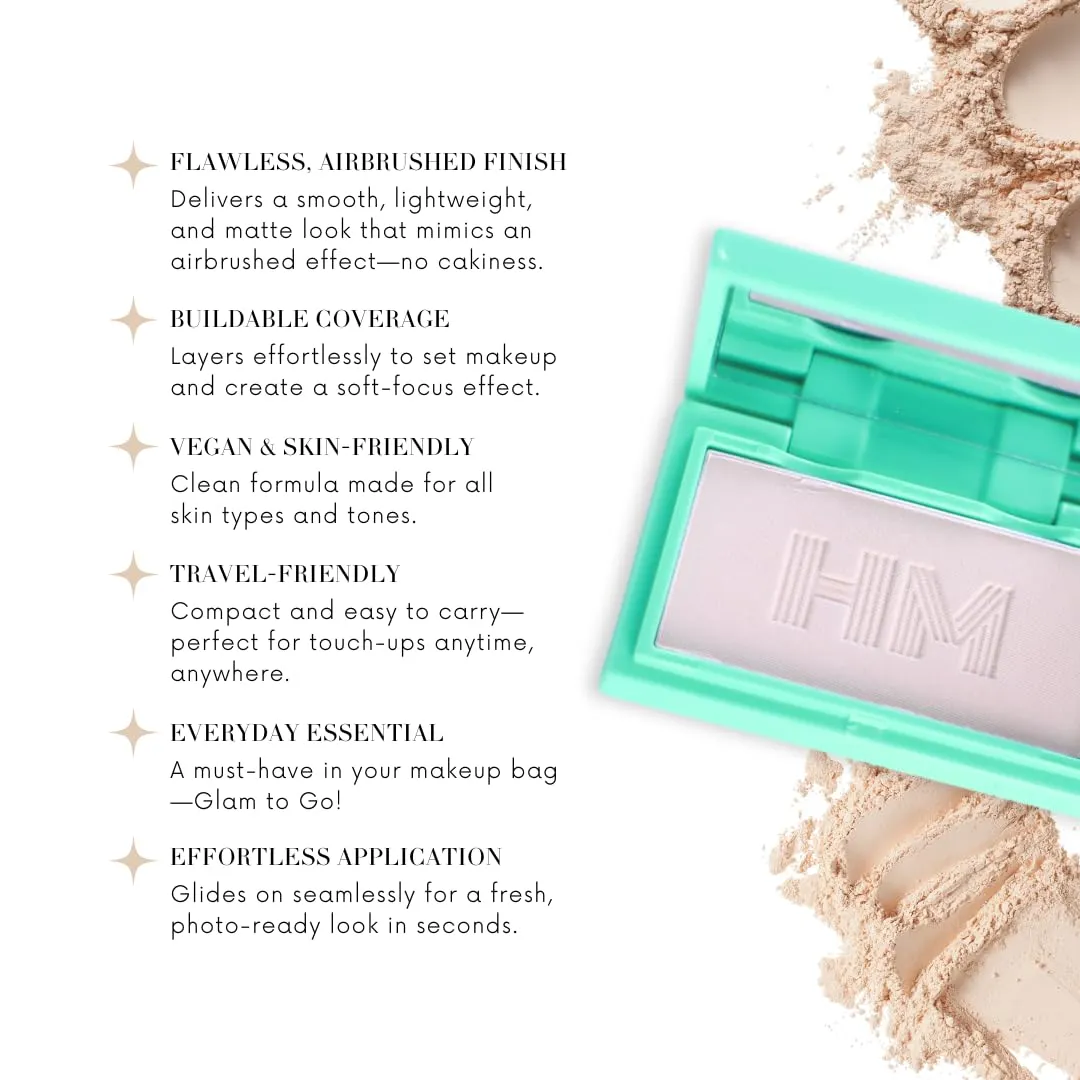 Haute Minute Translucent Smooth Setting Vegan Pressed Powder Makeup and Blurring Face Powder Foundation Full Coverage — Perfect for Travel Size Make Up, Talc-Free, For Oily & Dry Skin with Mirror