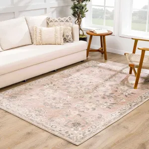 Hauteloom Coalburn Living Room, Bedroom Area Rug - Traditional - Cream, Pale Pink, Peach - 18" Sample