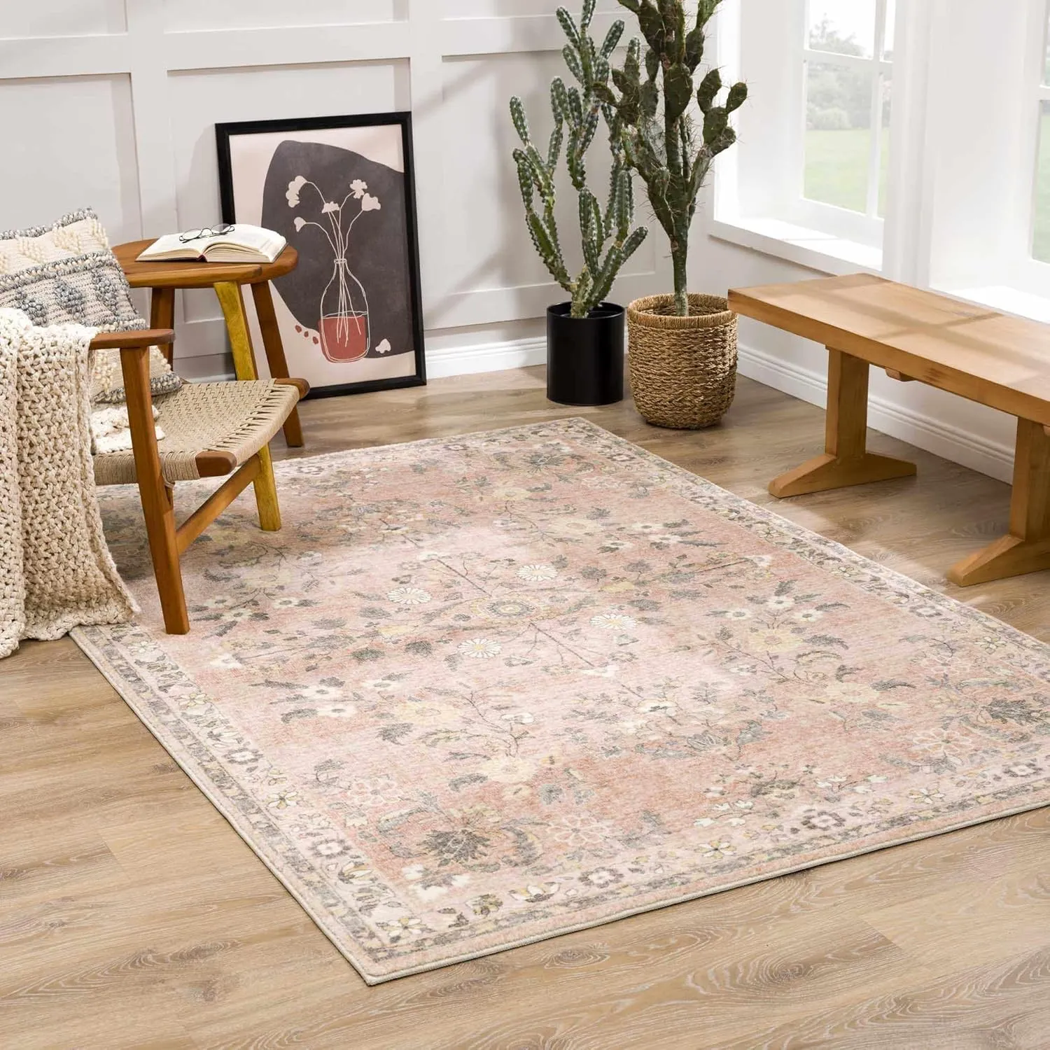 Hauteloom Coalburn Living Room, Bedroom Area Rug - Traditional - Cream, Pale Pink, Peach - 18" Sample