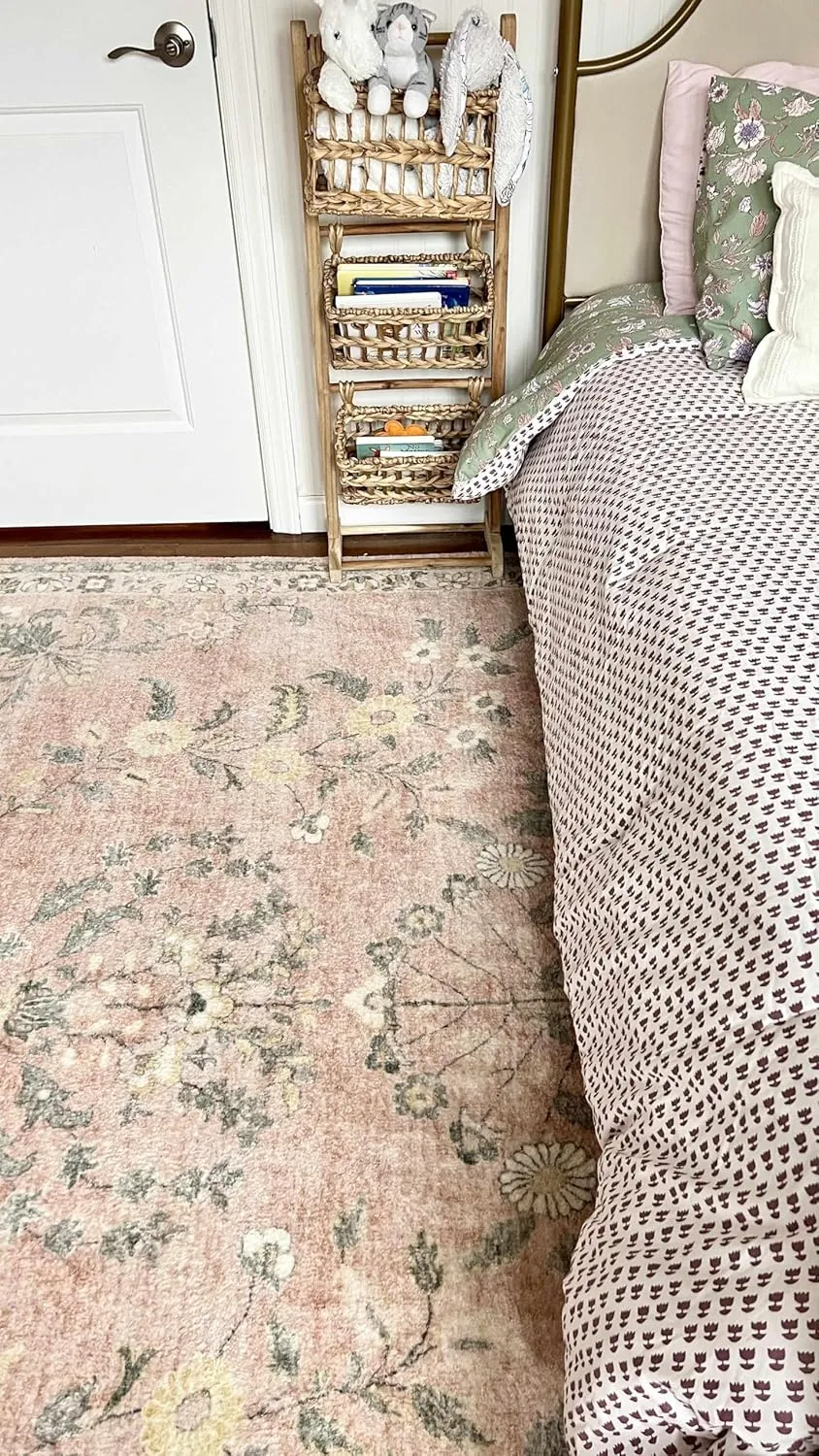 Hauteloom Coalburn Living Room, Bedroom Area Rug - Traditional - Cream, Pale Pink, Peach - 18" Sample