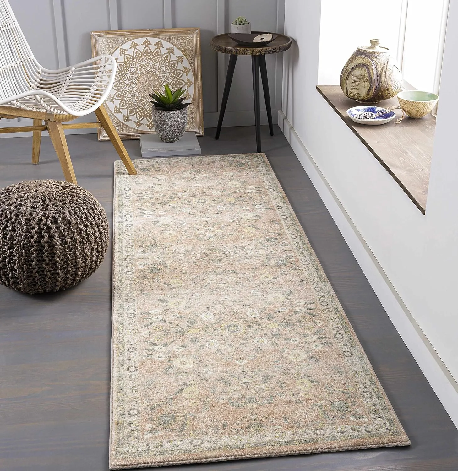 Hauteloom Coalburn Living Room, Bedroom Area Rug - Traditional - Cream, Pale Pink, Peach - 18" Sample