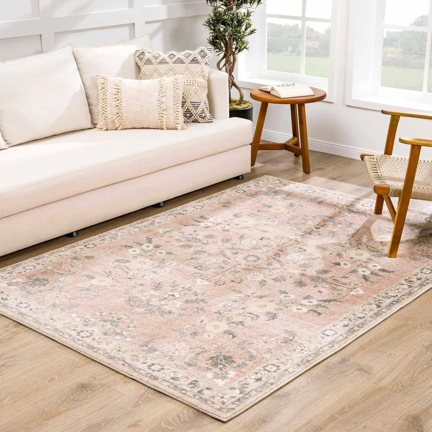 Hauteloom Coalburn Living Room, Bedroom Area Rug - Traditional - Cream, Pale Pink, Peach - 18" Sample